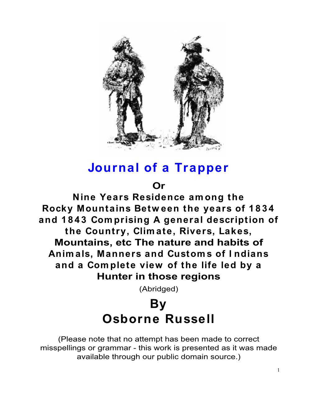 Journal of a Trapper by Osborne Russell