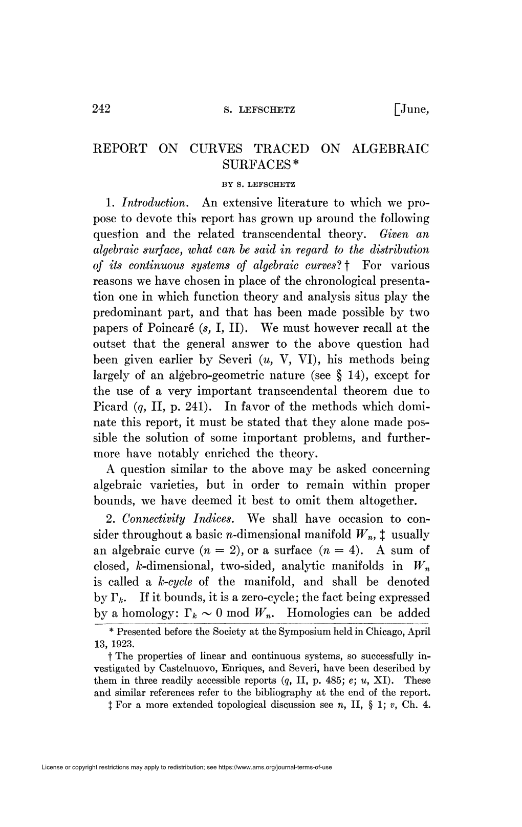 £June, REPORT on CURVES TRACED on ALGEBRAIC