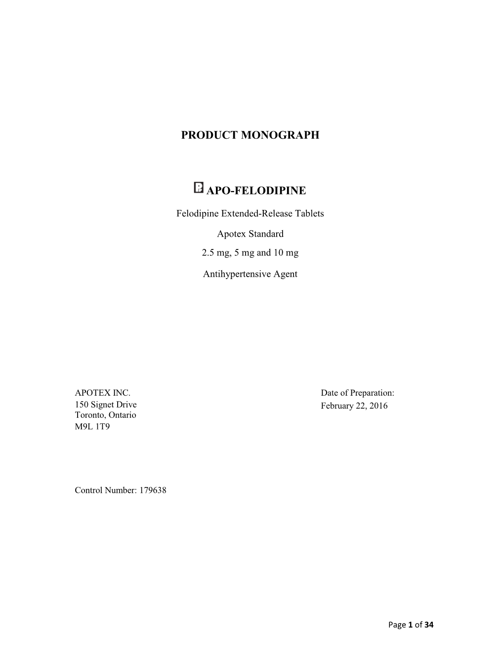 Product Monograph Apo-Felodipine