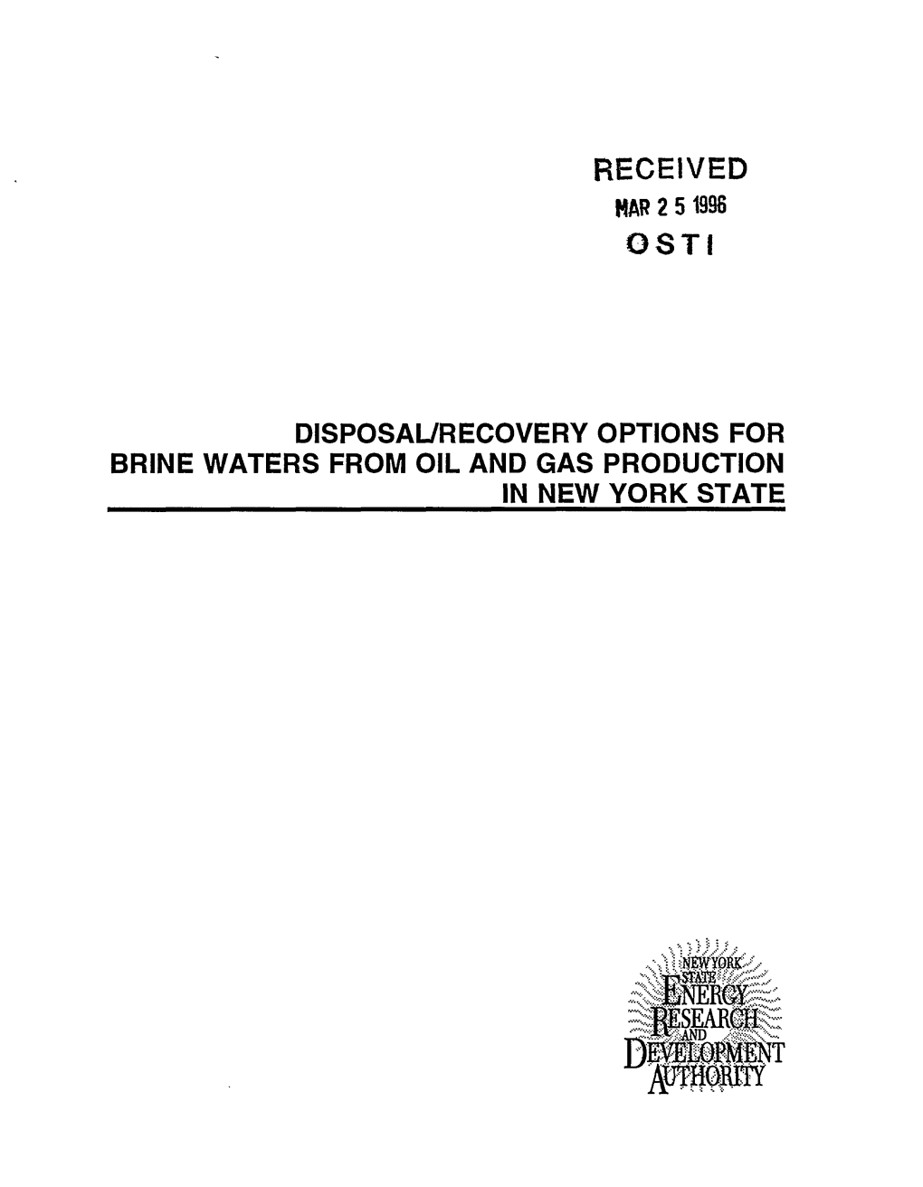Gst! Disposal/Recovery Options for Brine Waters from Oil and Gas Production