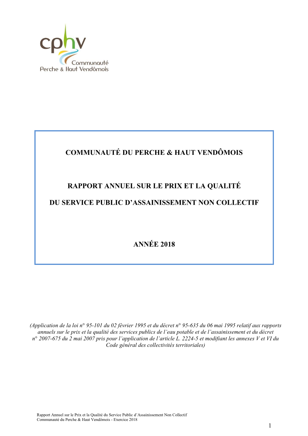 Communauté Du Perche & Haut Vendômois Rapport Annuel Sur Le Prix Et La Qualité Du Service Public D'assainissement Non C