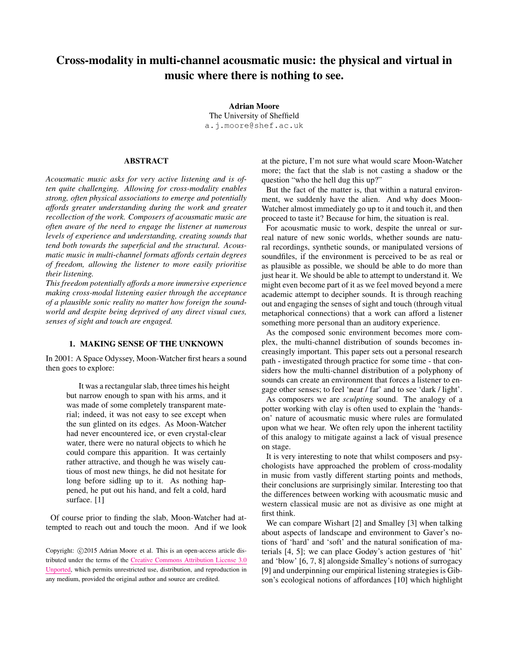 Cross-Modality in Multi-Channel Acousmatic Music: the Physical and Virtual in Music Where There Is Nothing to See