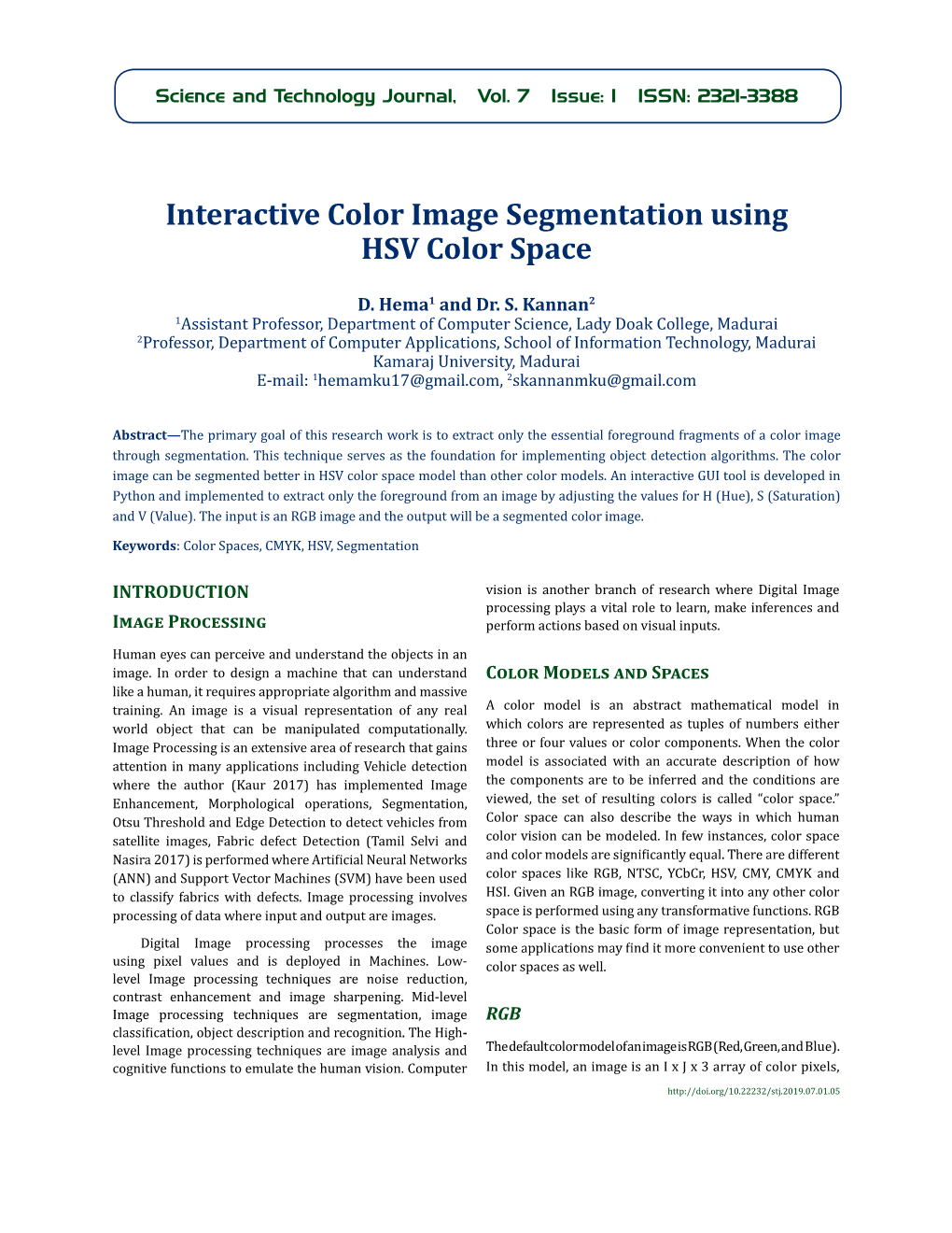 Interactive Color Image Segmentation Using HSV Color Space