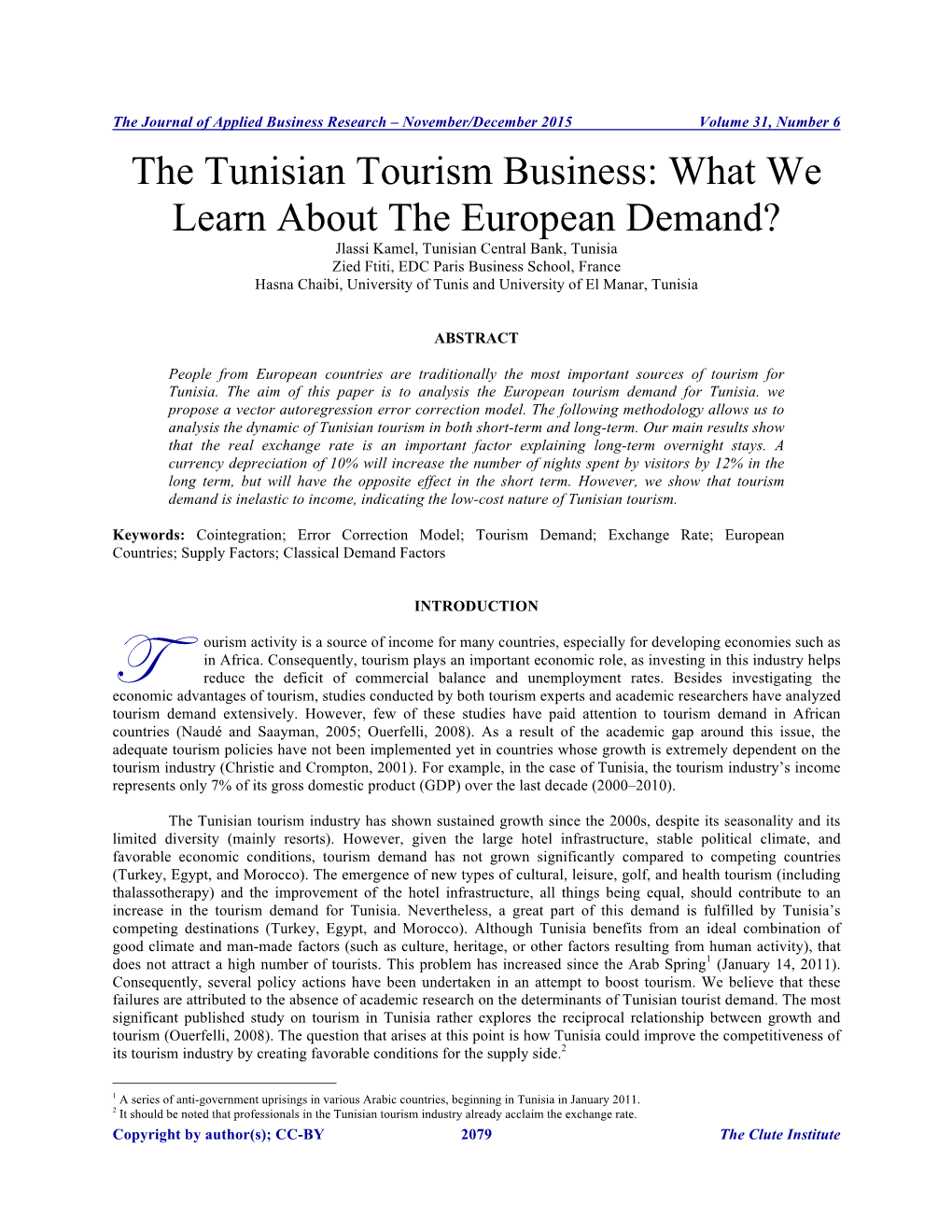 The Tunisian Tourism Business