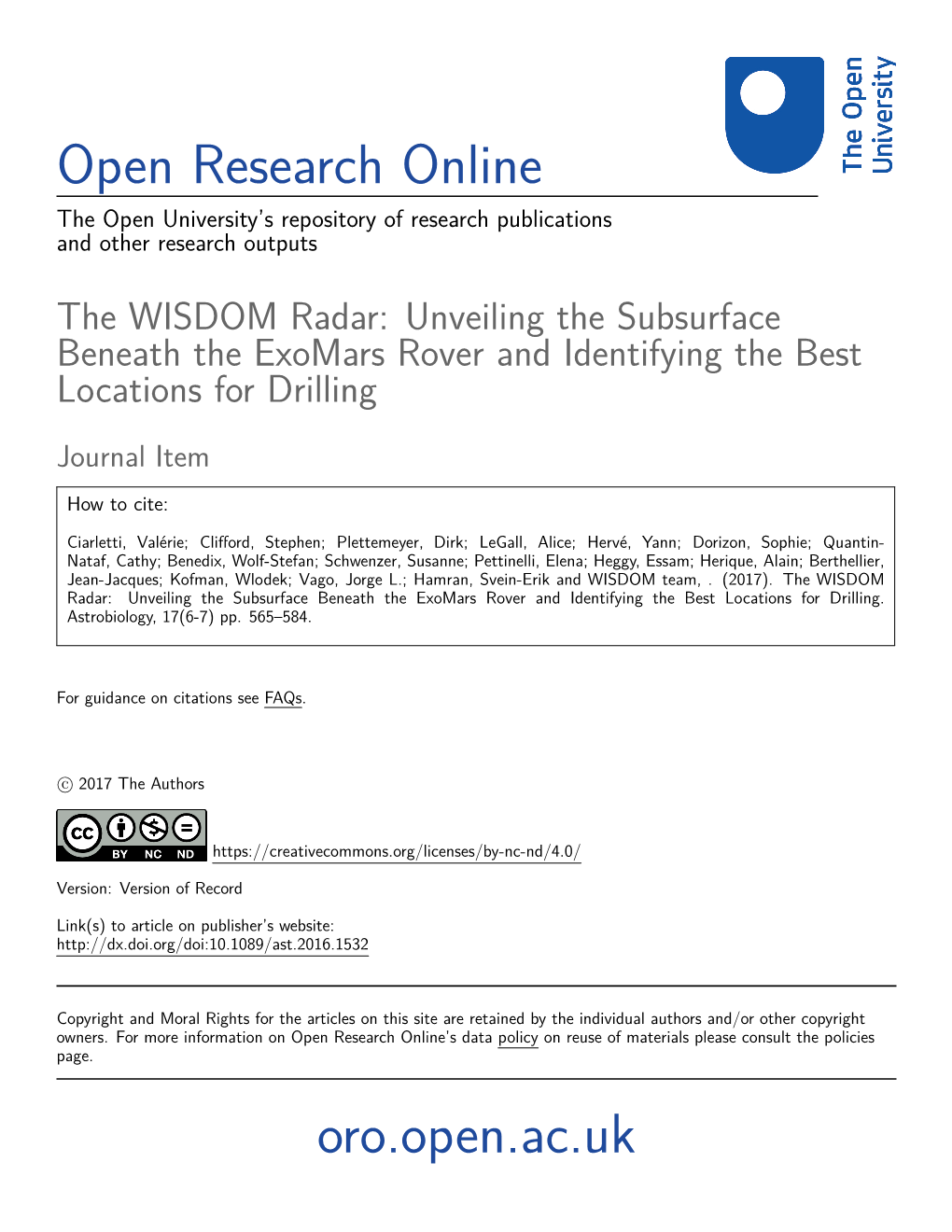 The WISDOM Radar: Unveiling the Subsurface Beneath the Exomars Rover and Identifying the Best Locations for Drilling