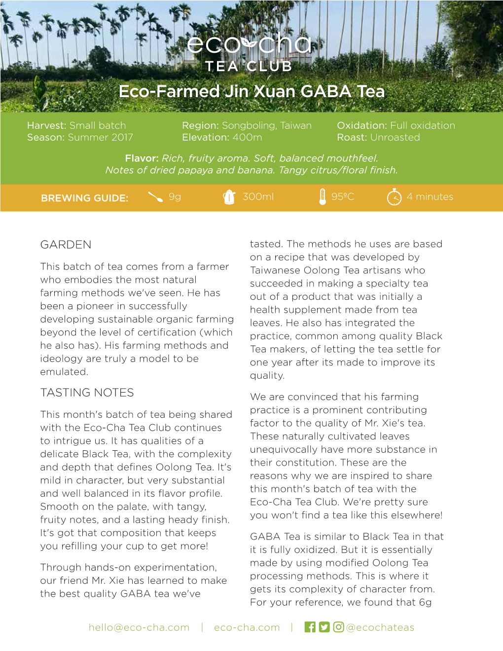 Eco-Farmed Jin Xuan GABA Tea