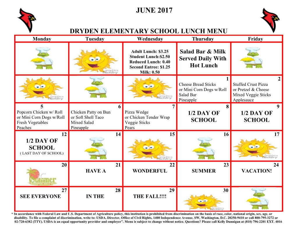 Dryden Elementary School Lunch Menu