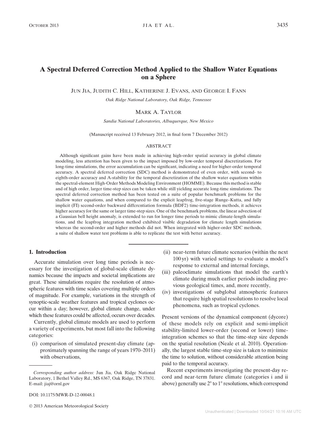 A Spectral Deferred Correction Method Applied to the Shallow Water Equations on a Sphere