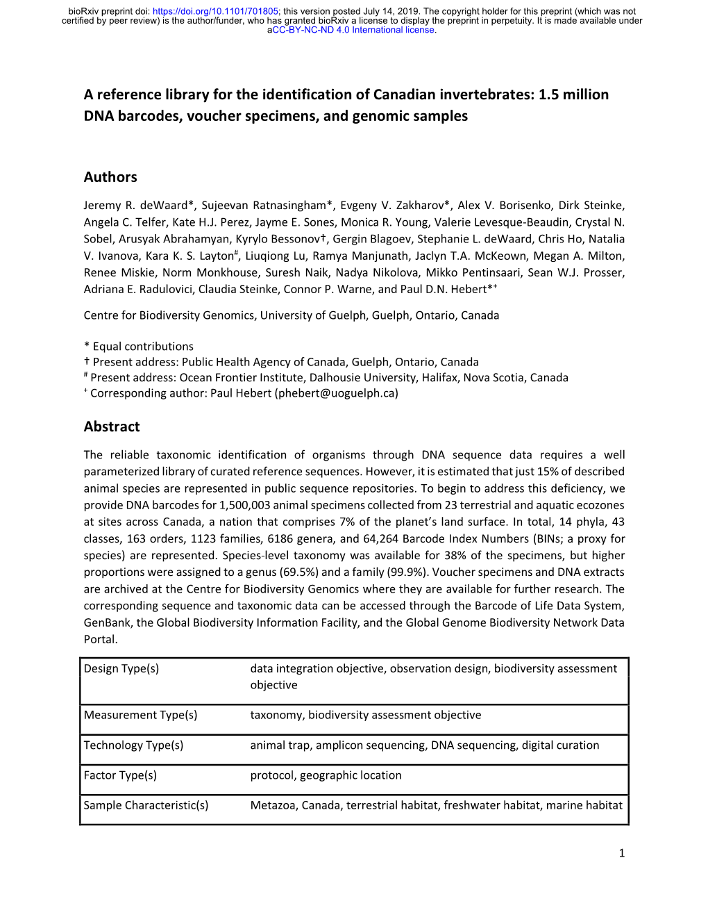 1.5 Million DNA Barcodes, Voucher Specimens, and Genomic Samples