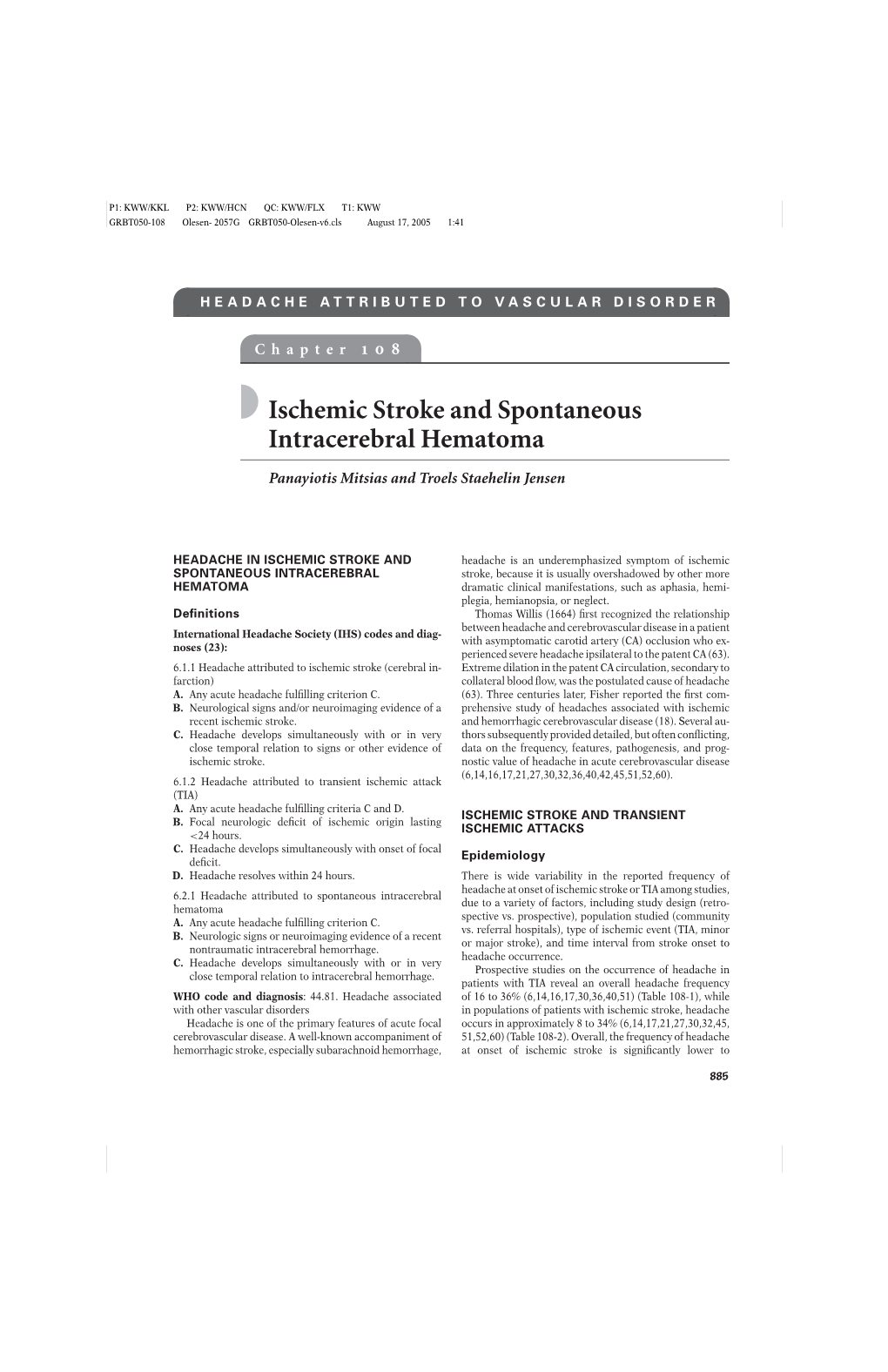 Ischemic Stroke and Spontaneous Intracerebral Hematoma 887