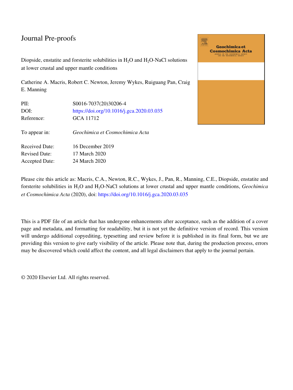 Diopside, Enstatite and Forsterite Solubilities in H2O and H2O-Nacl Solutions at Lower Crustal and Upper Mantle Conditions