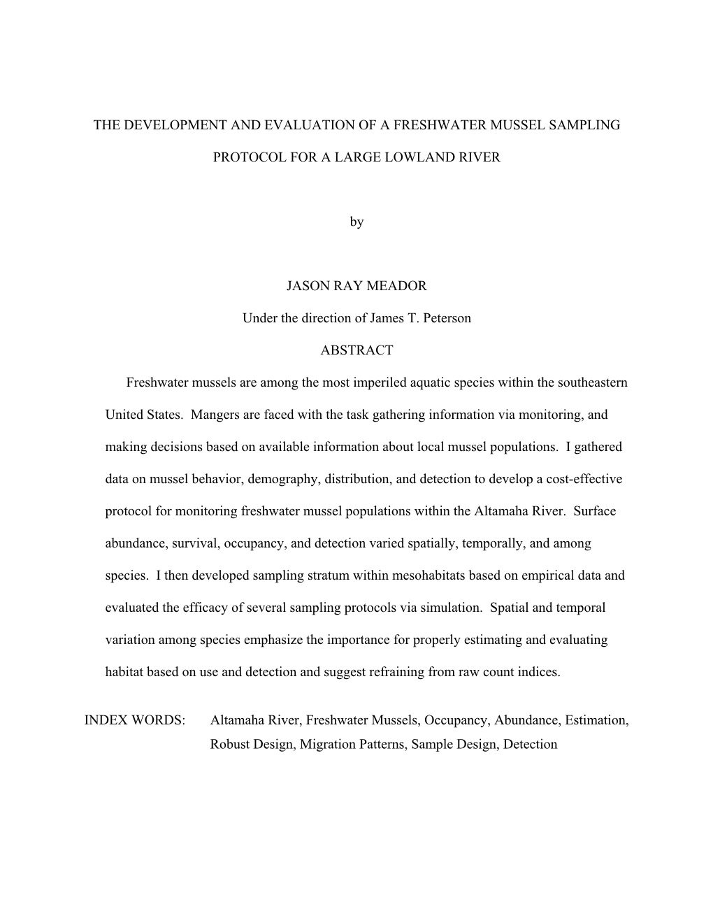 The Development and Evaluation of a Freshwater Mussel Sampling