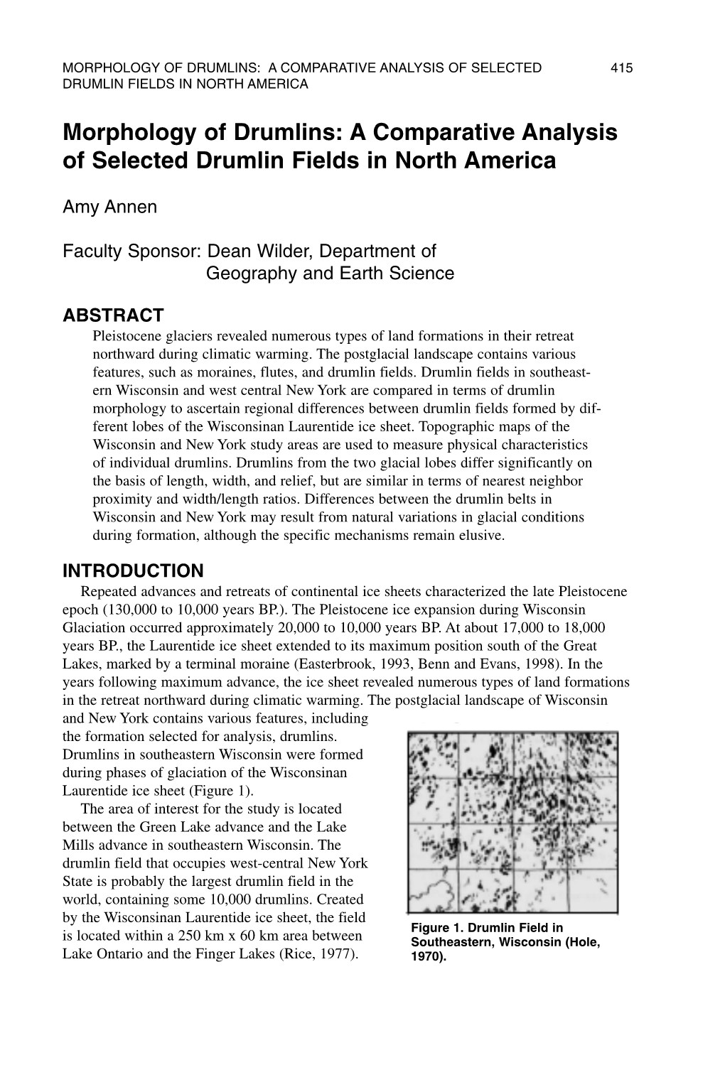 A Comparative Analysis of Selected Drumlin Fields in North America