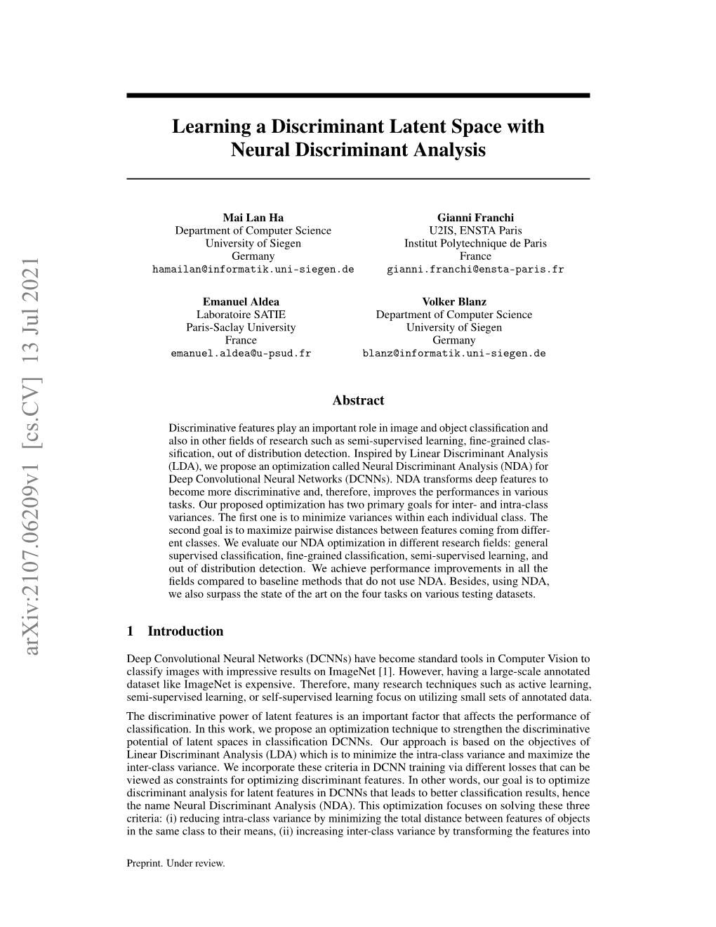 Learning a Discriminant Latent Space with Neural Discriminant Analysis