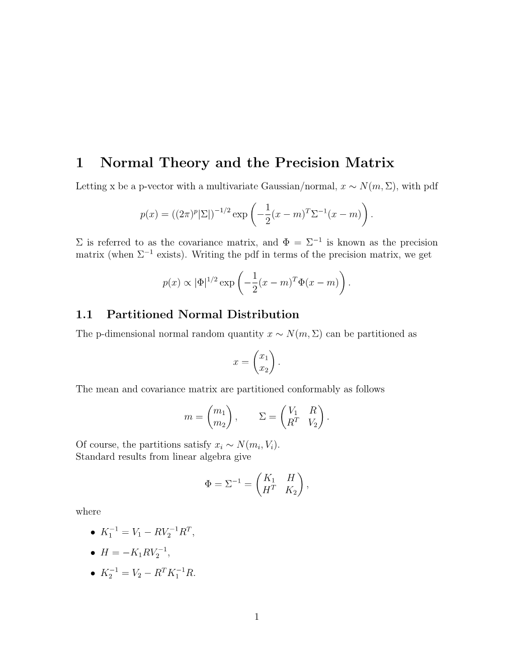 1 Normal Theory and the Precision Matrix