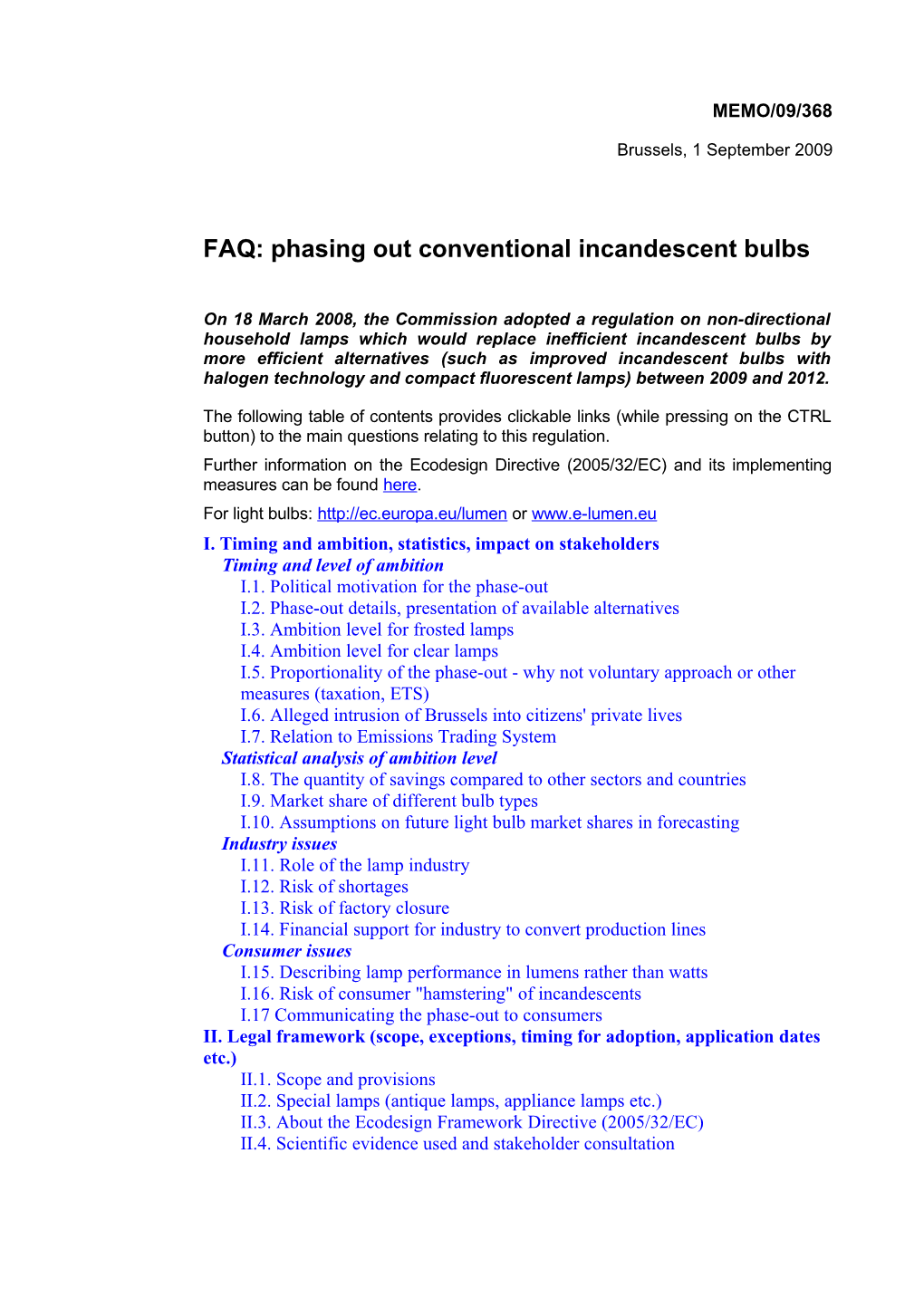 FAQ: Phasing out Conventional Incandescent Bulbs