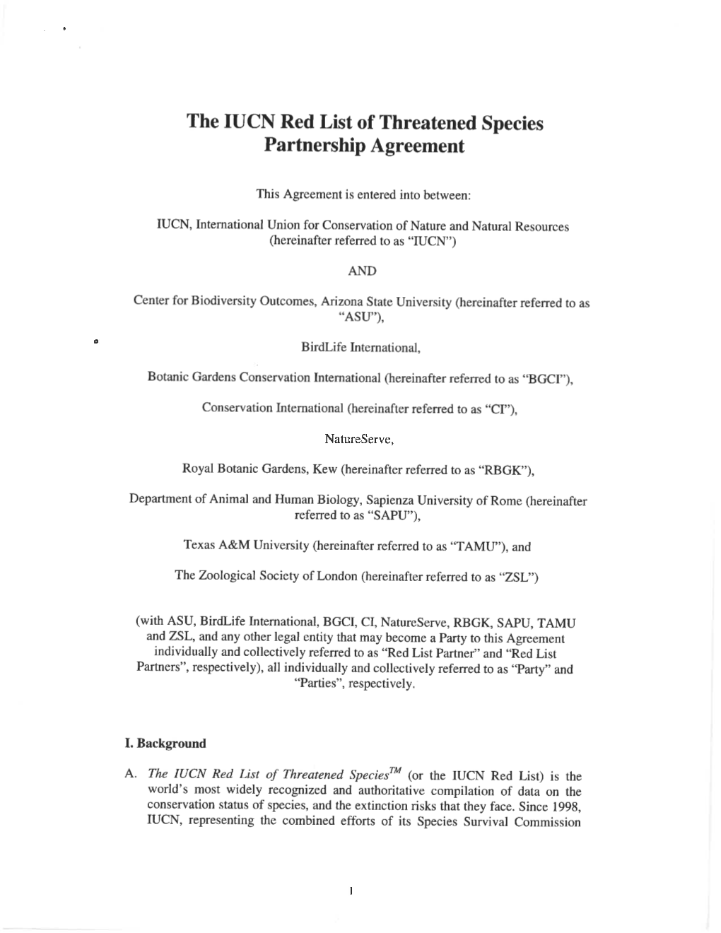 List of Annexes to the IUCN Red List of Threatened Species Partnership Agreement