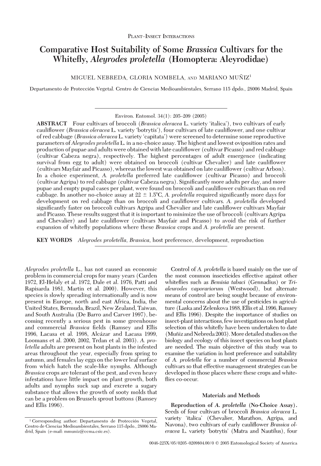 Comparative Host Suitability of Some Brassica Cultivars for the Whitefly