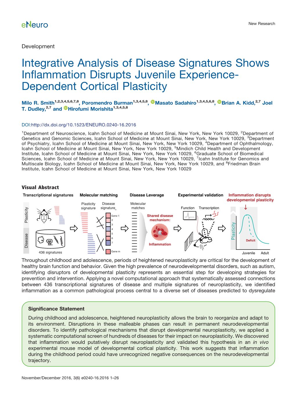 Integrative Analysis of Disease Signatures Shows Inflammation Disrupts Juvenile Experience-Dependent Cortical Plasticity