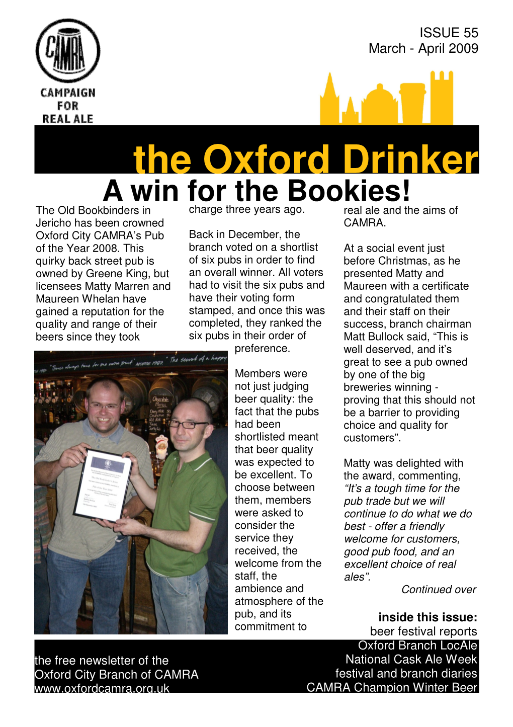 The Oxford Drinker a Win for the Bookies! the Old Bookbinders in Charge Three Years Ago