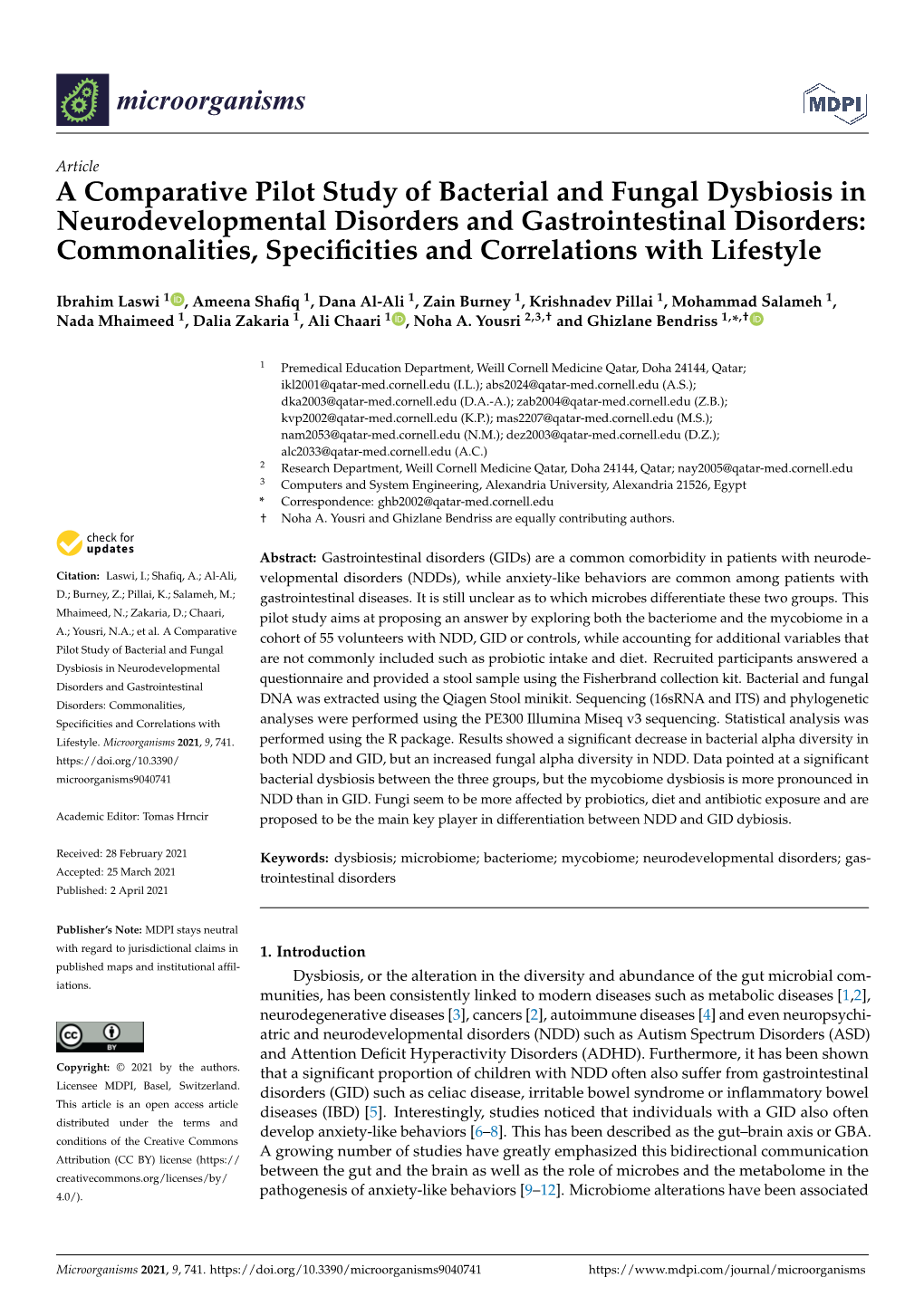 A Comparative Pilot Study of Bacterial and Fungal Dysbiosis In