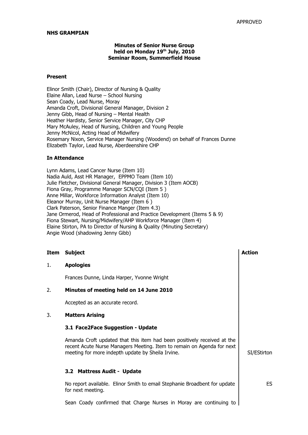 Minutes of Senior Nurse Group s1