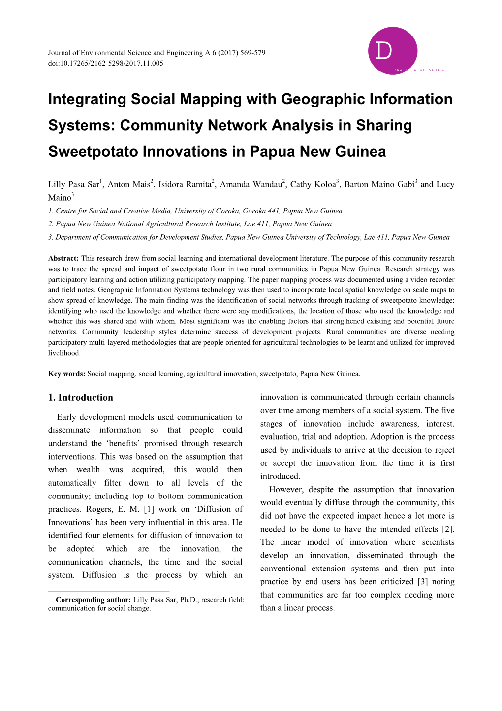 Integrating Social Mapping with Geographic Information Systems: Community Network Analysis in Sharing Sweetpotato Innovations in Papua New Guinea