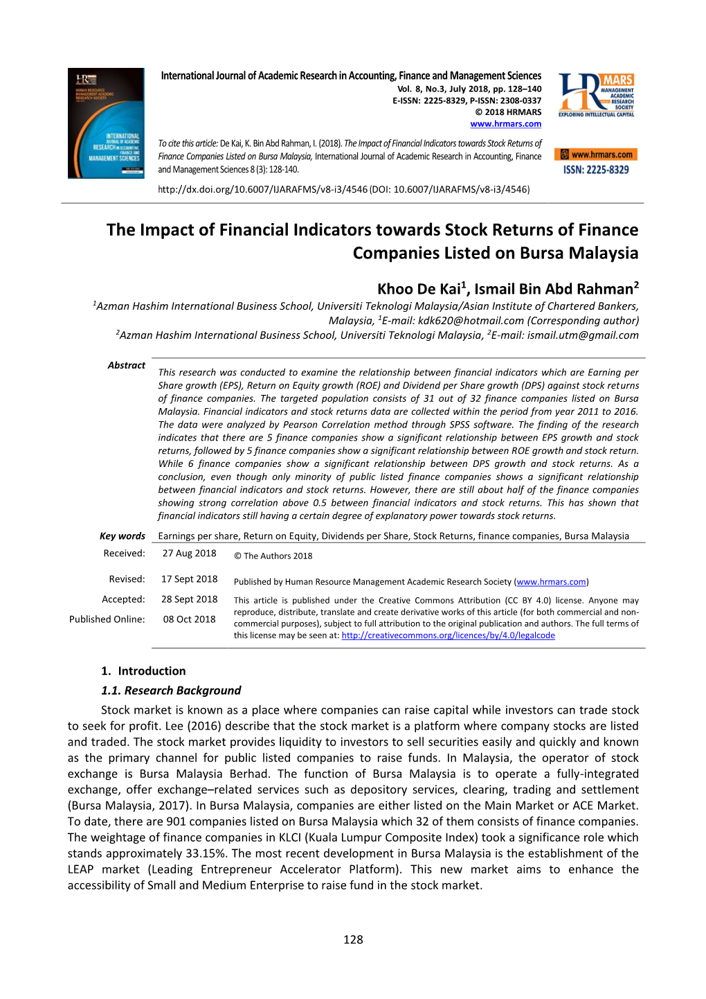 The Impact of Financial Indicators Towards Stock Returns of Finance