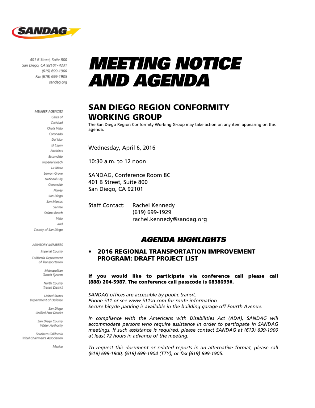 Meeting Notice and Agenda