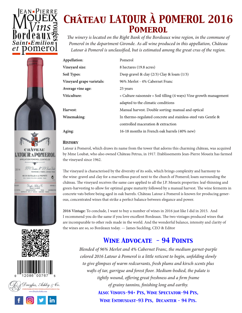 Château LATOUR À POMEROL 2016 Pomerol the Winery Is Located on the Right Bank of the Bordeaux Wine Region, in the Commune of Pomerol in the Department Gironde