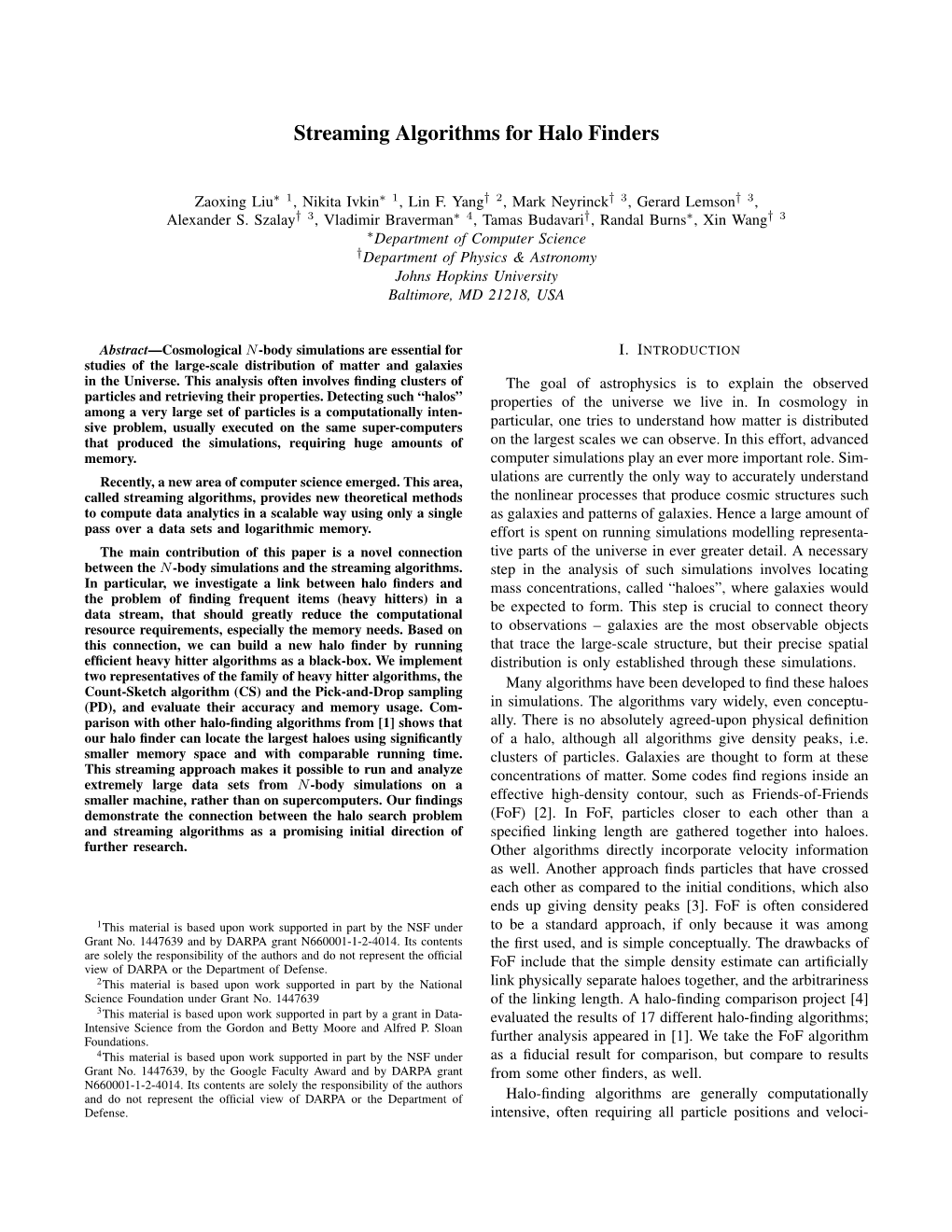 Streaming Algorithms for Halo Finders