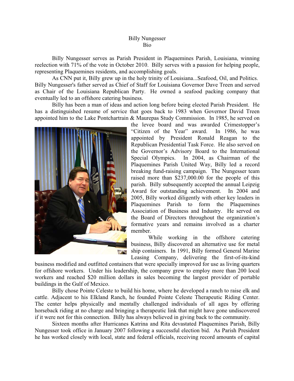 Billy Nungesser Bio Billy Nungesser Serves As Parish President In