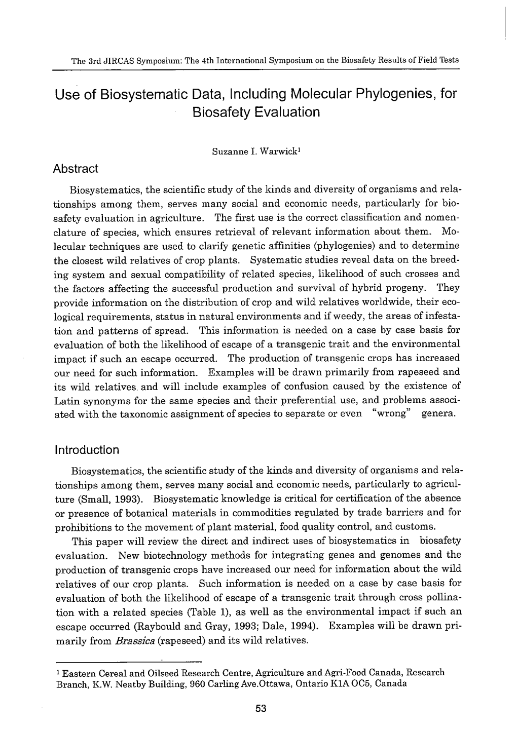 Use of Biosystematic Data, Including Molecular Phylogenies, for Biosafety Evaluation