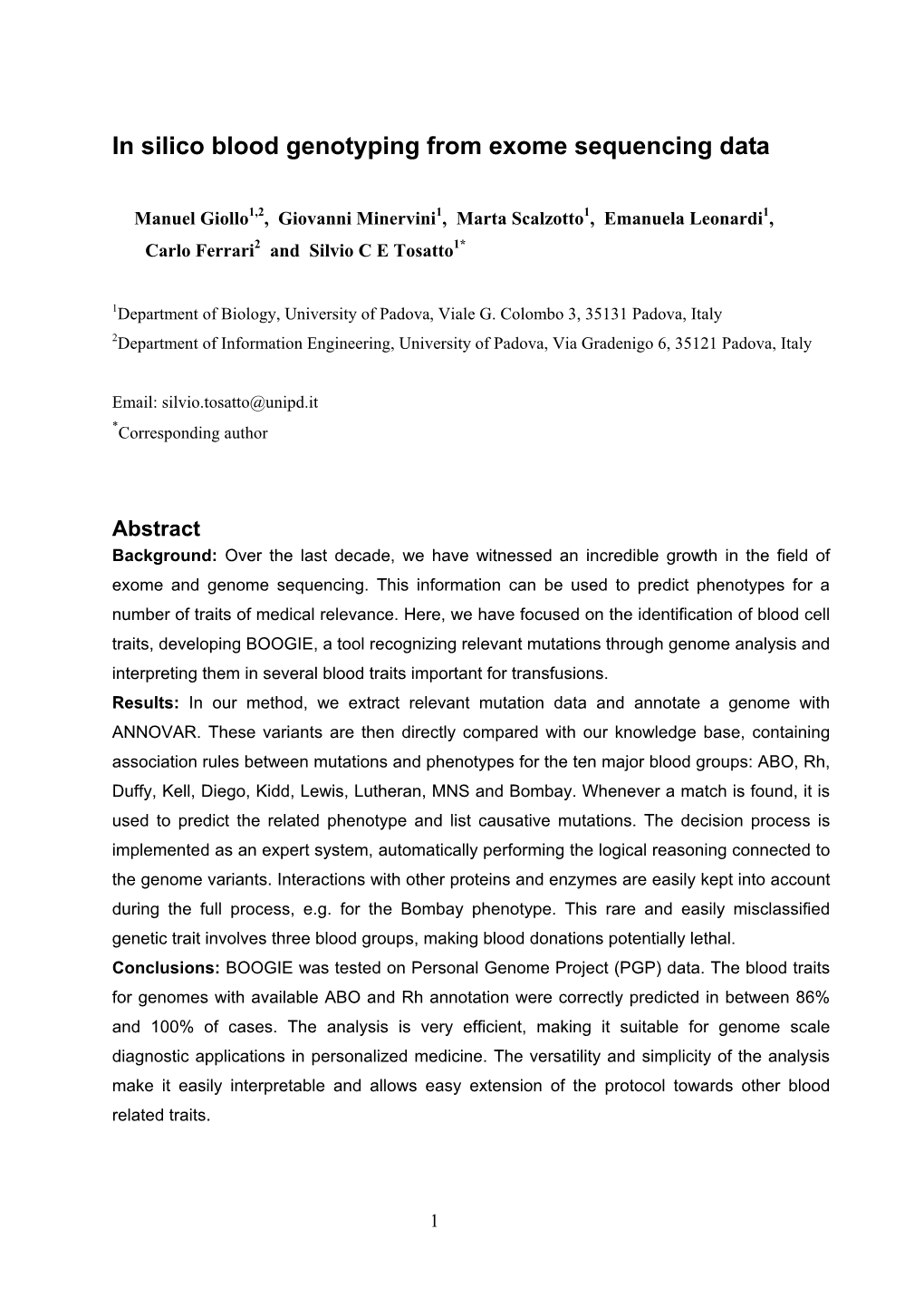 In Silico Blood Genotyping from Exome Sequencing Data