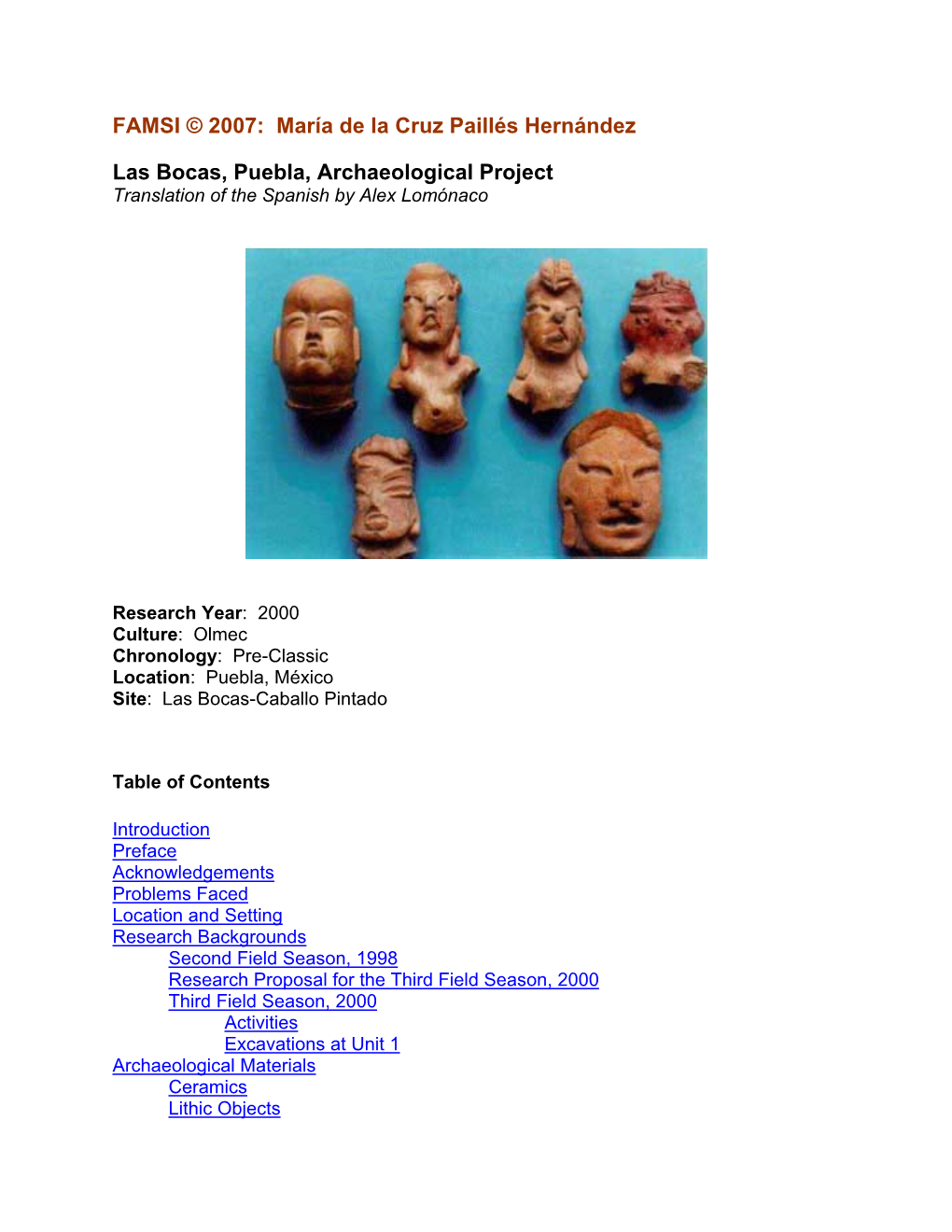 Las Bocas, Puebla, Archaeological Project Translation of the Spanish by Alex Lomónaco