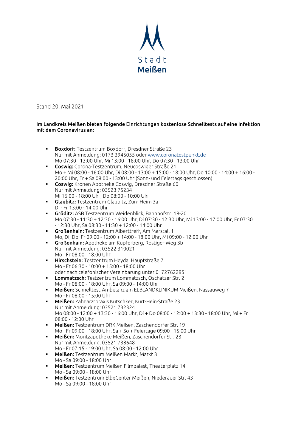 Liste Schnelltestzentren.Pdf