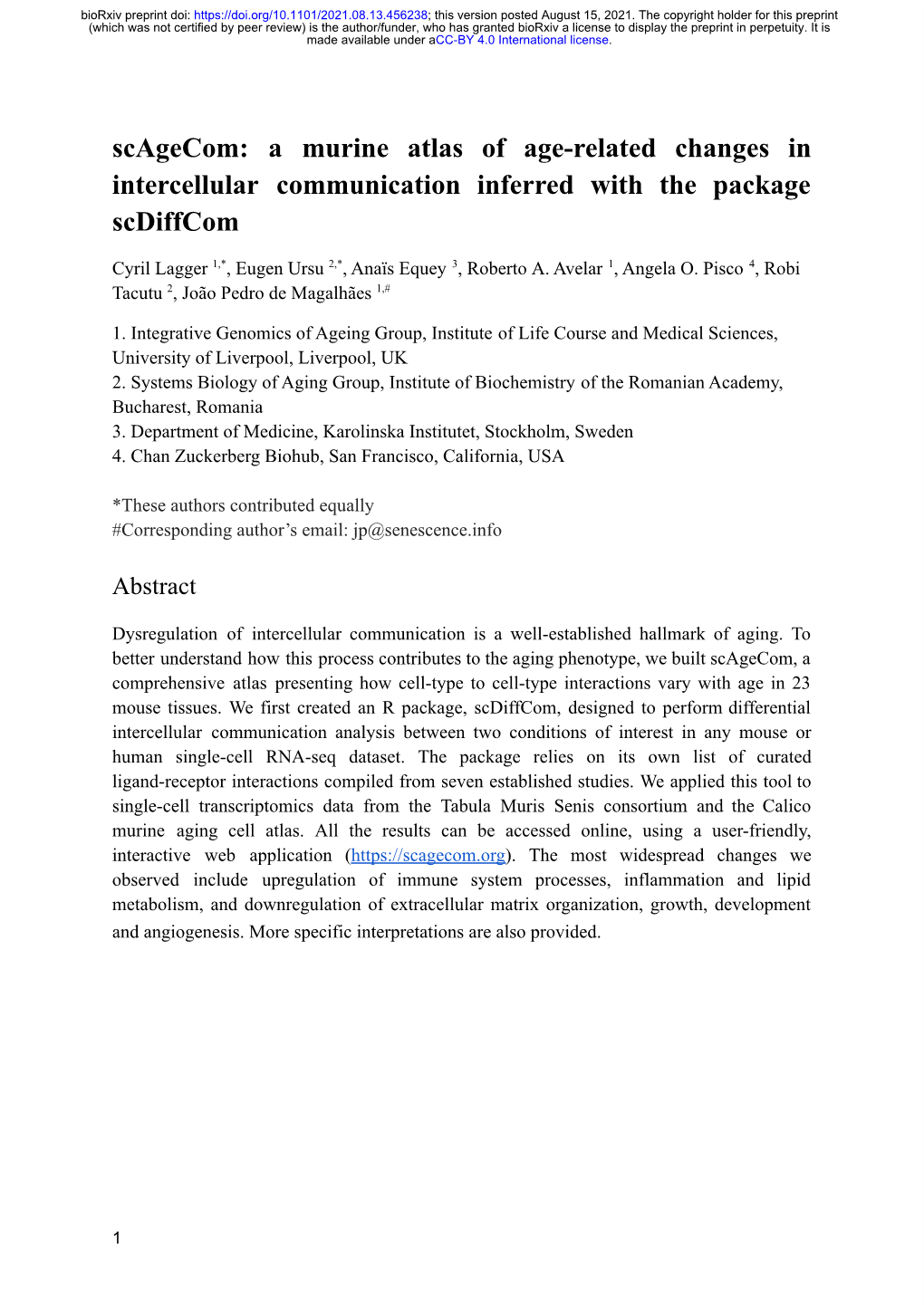 A Murine Atlas of Age-Related Changes in Intercellular Communication Inferred with the Package Scdiffcom