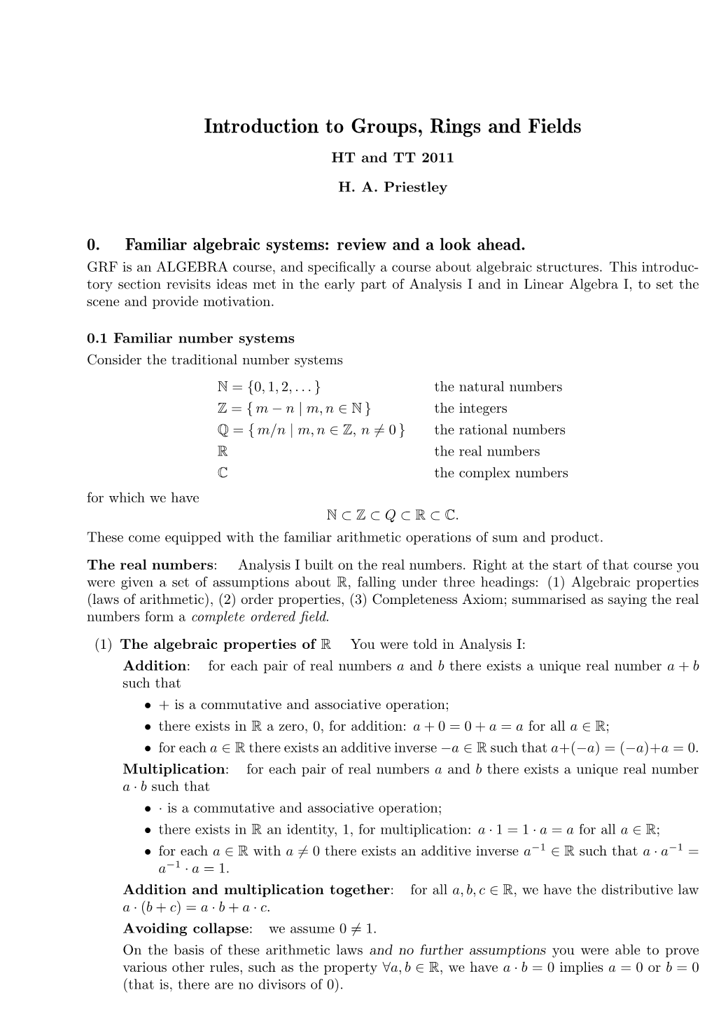 Introduction to Groups, Rings and Fields