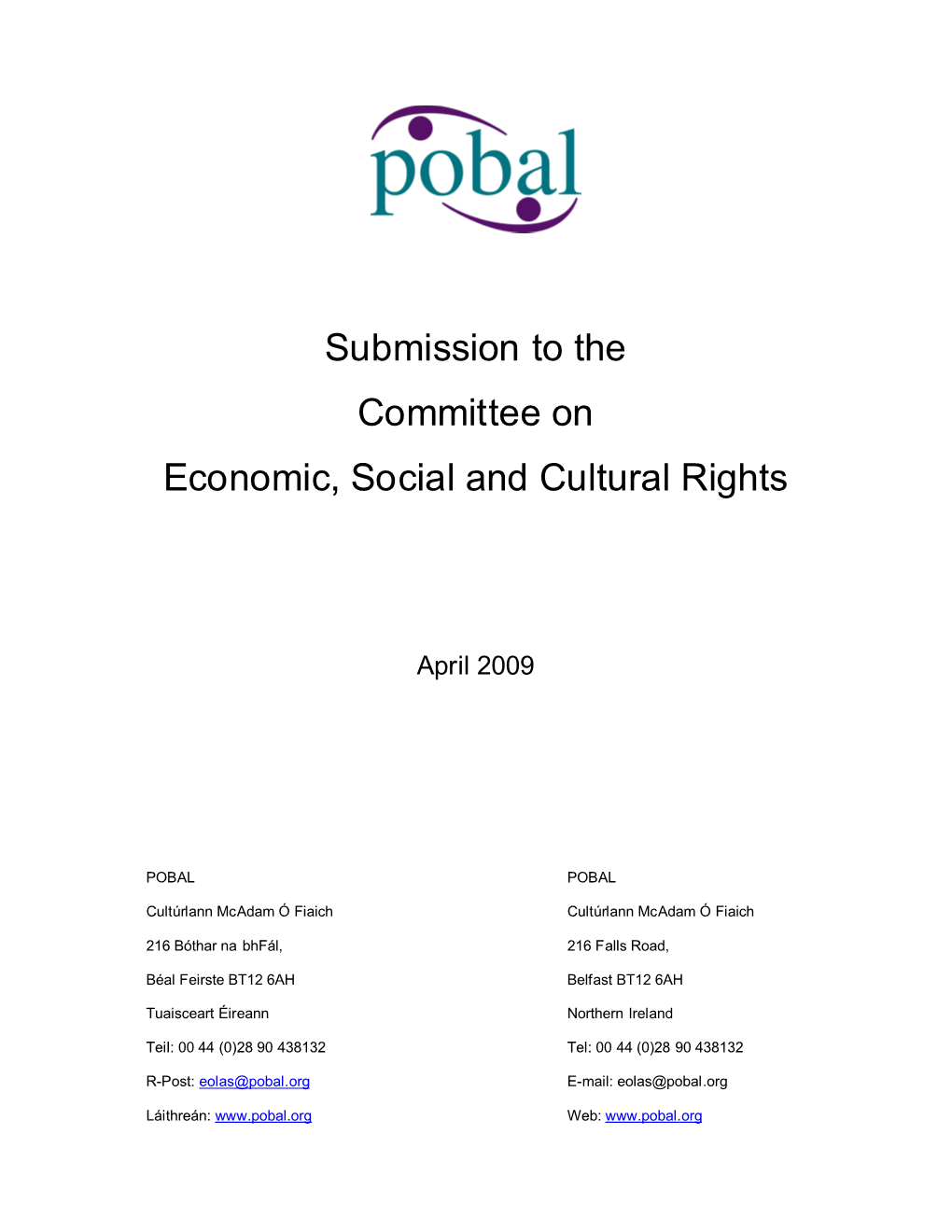 Submission to the Committee on Economic, Social and Cultural Rights