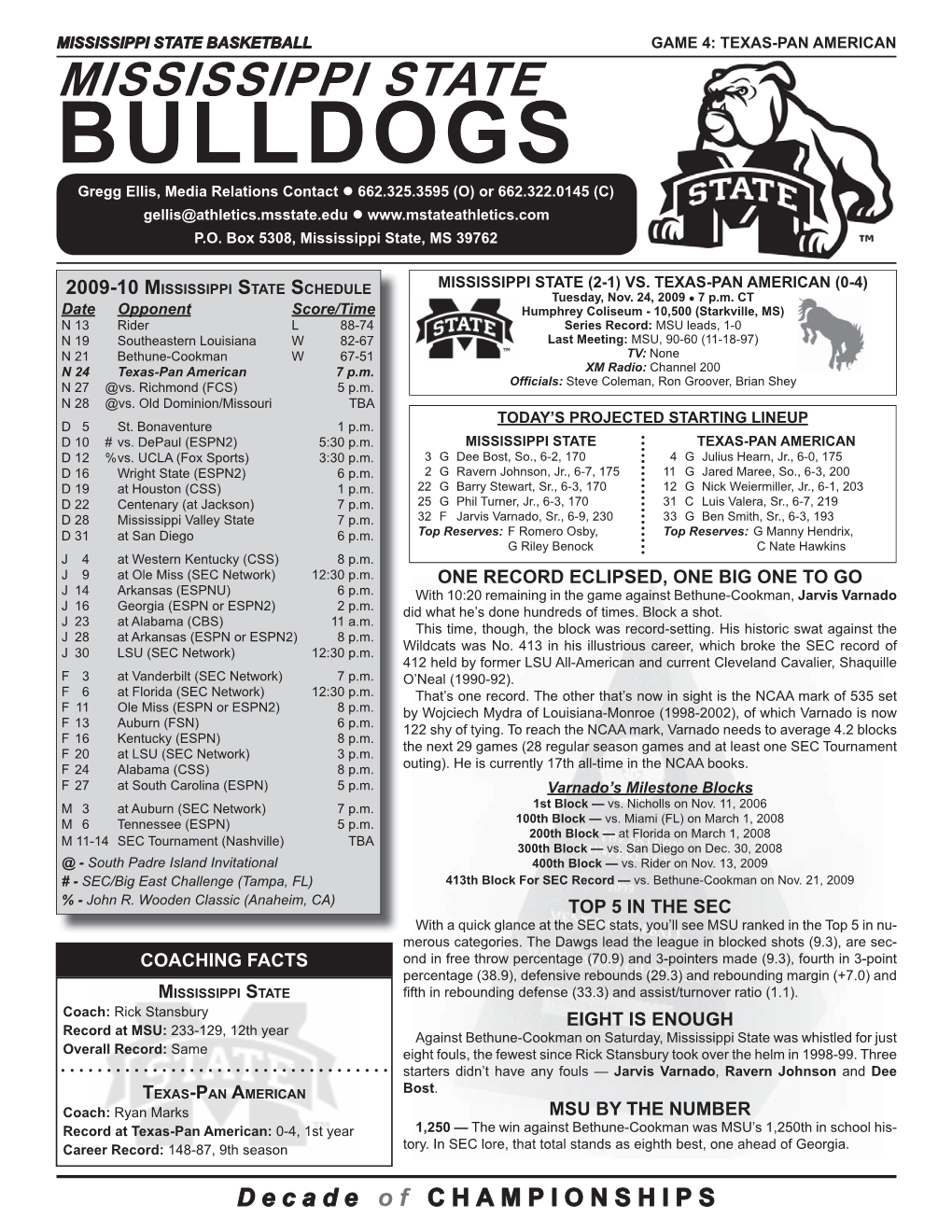 UTPA Game Notes.Indd