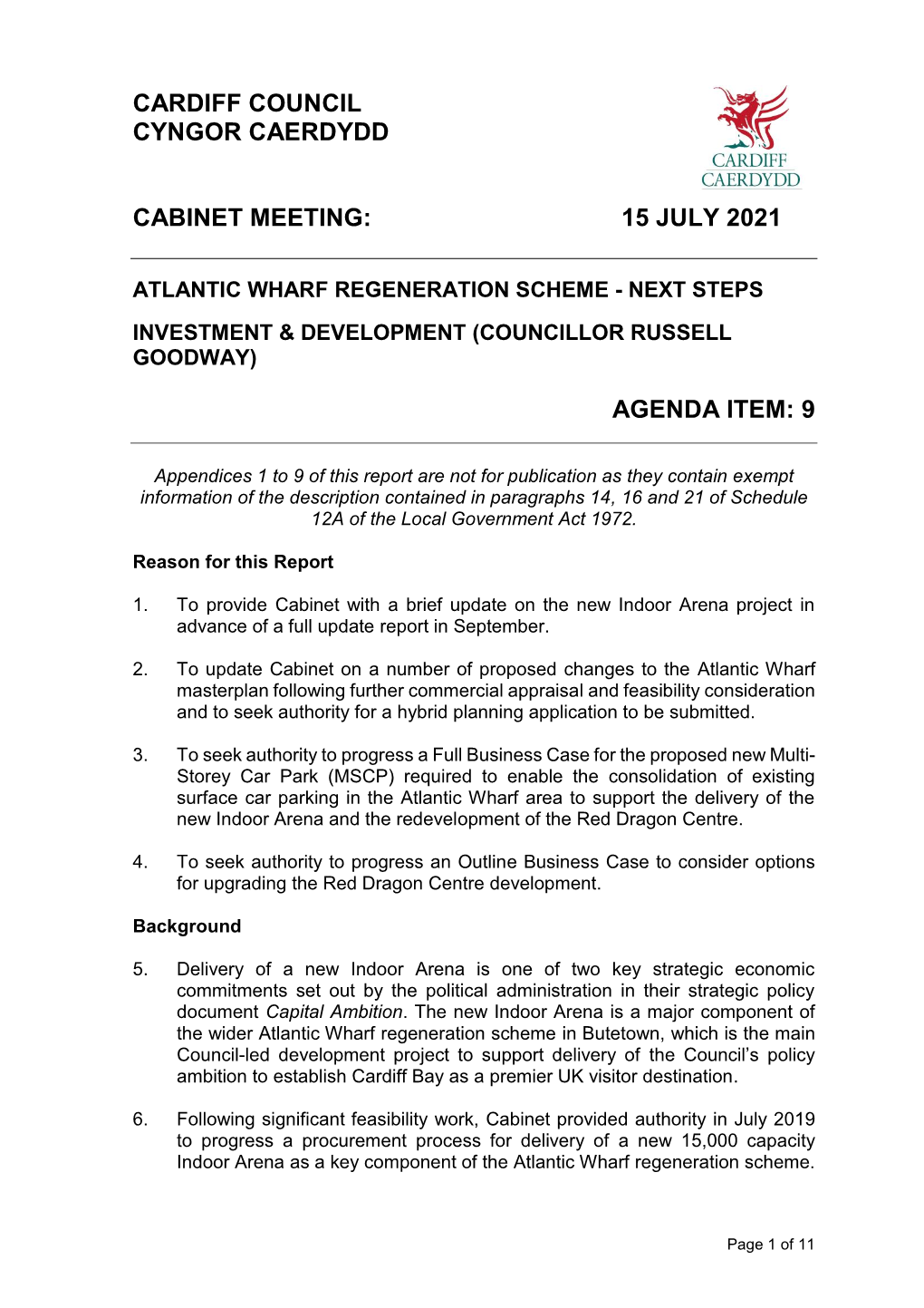 Cabinet 15 July 2021 Atlantic Wharf PDF 206 KB