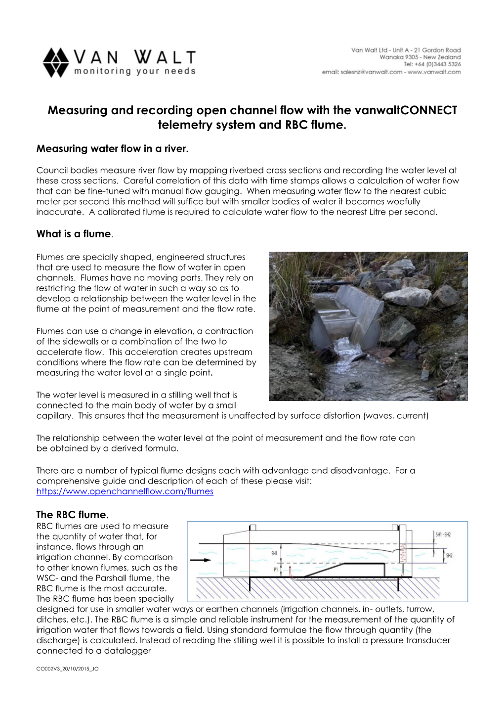 Vanwaltconnect Telemetry System and RBC Flume Installation