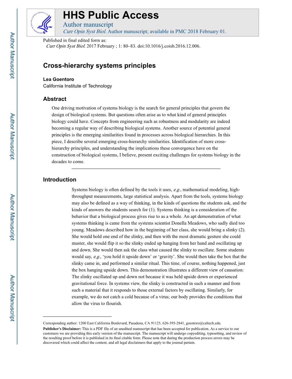 Cross-Hierarchy Systems Principles