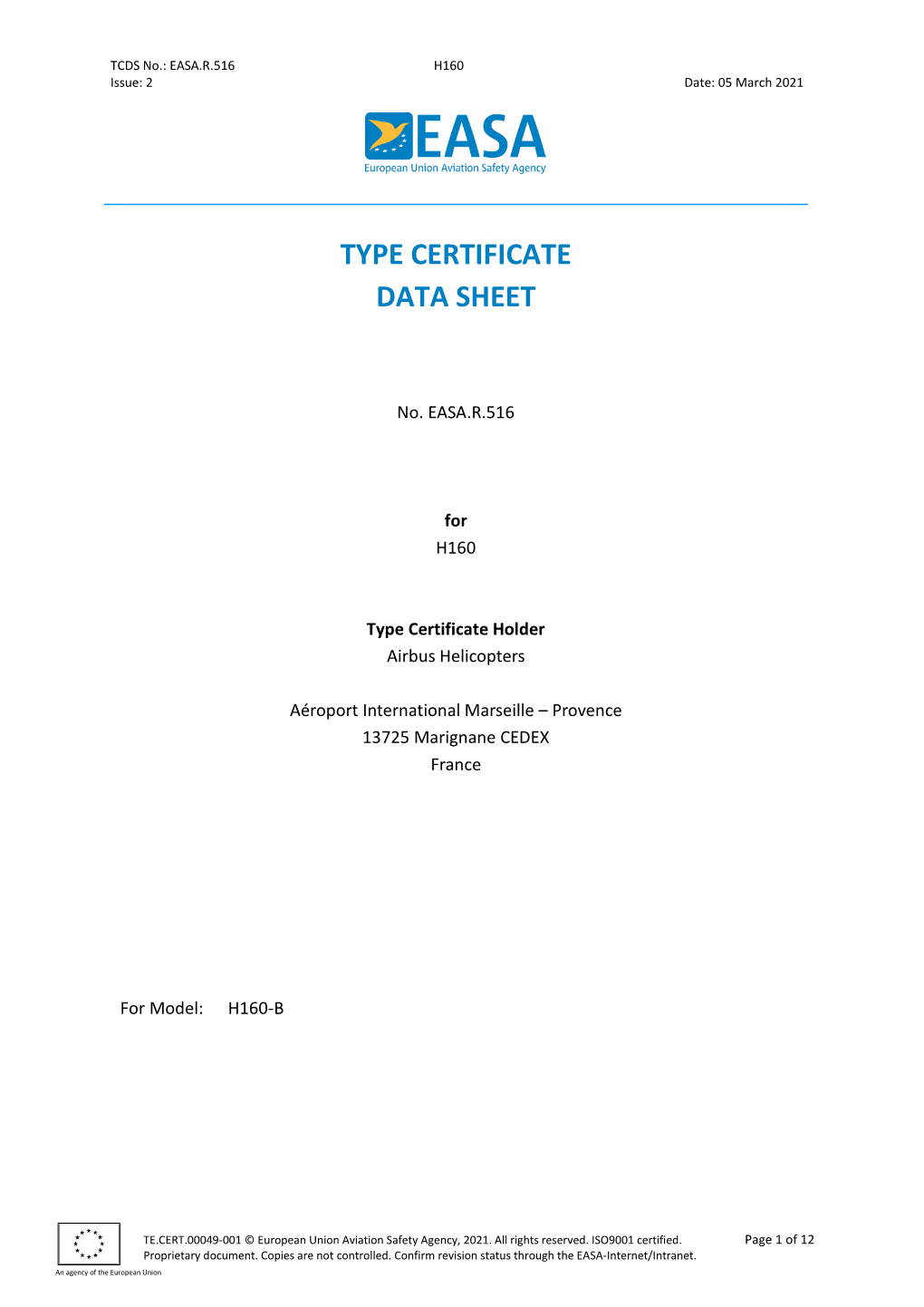 Type Certificate Data Sheet