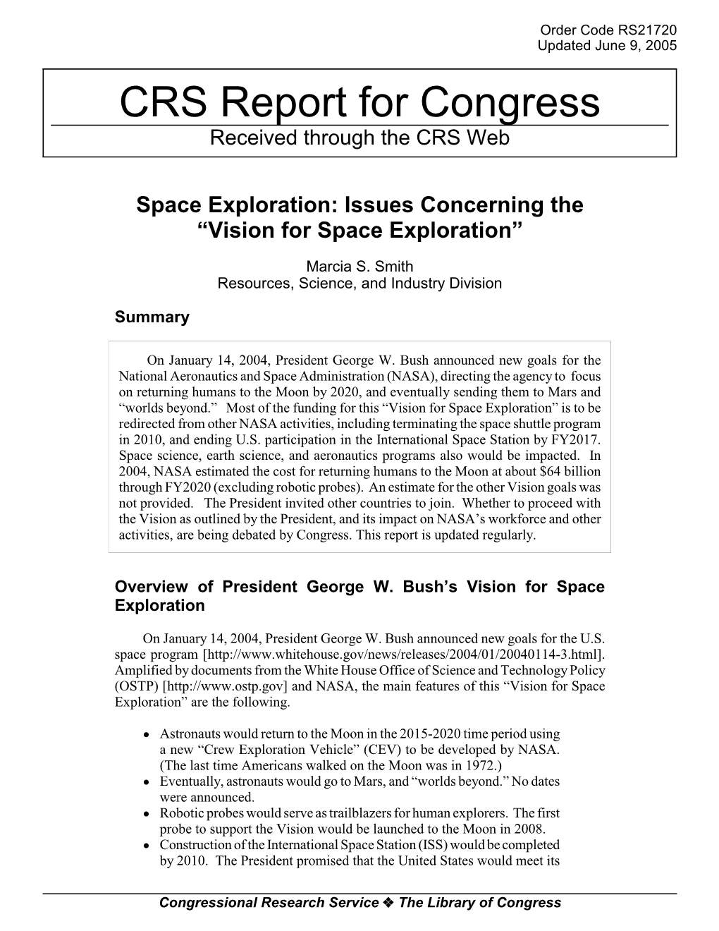 Vision for Space Exploration”