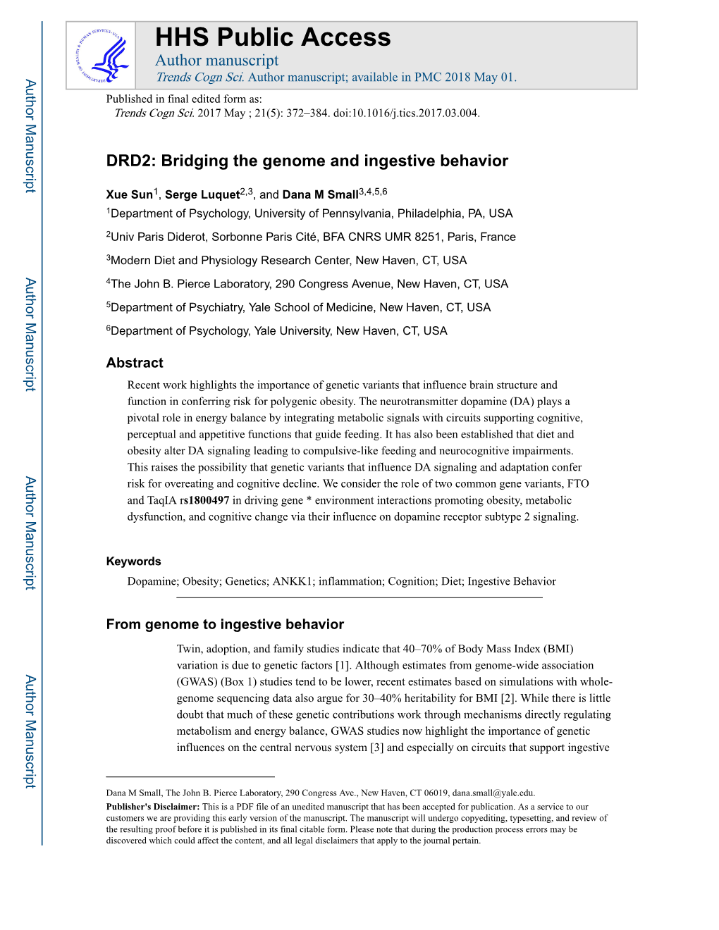 ANKK1 DRD2 & FTO: Bridging the Genome and Ingestive Behavior