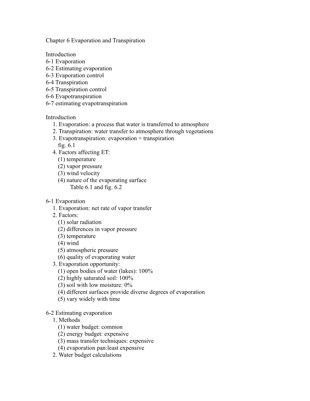 Chapter 6 Evaporation and Transpiration