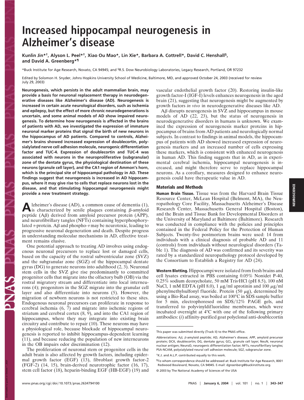 Increased Hippocampal Neurogenesis in Alzheimer's Disease