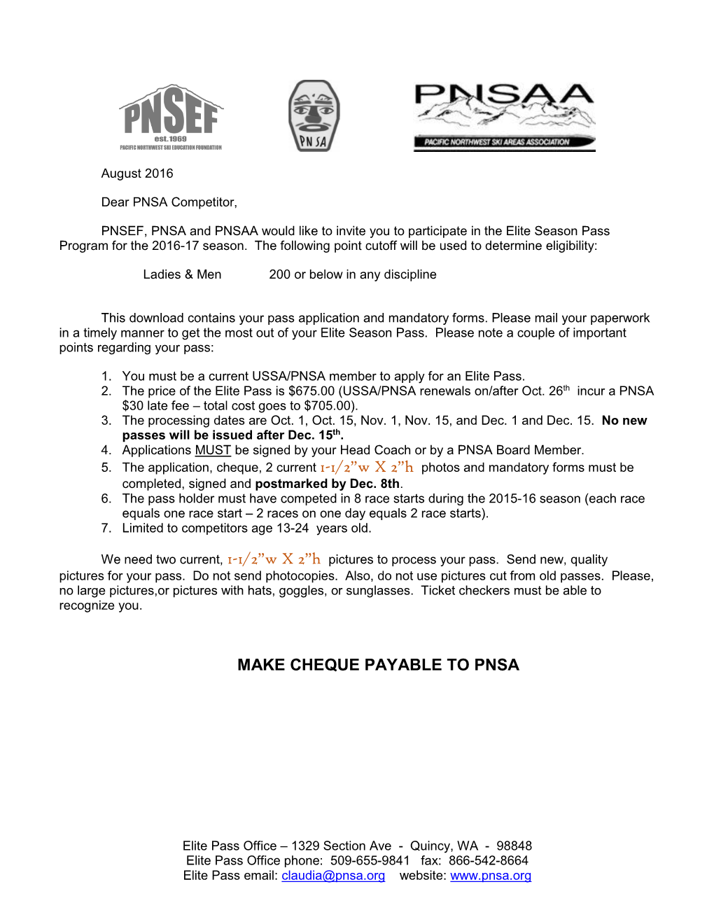 Make Cheque Payable to Pnsa