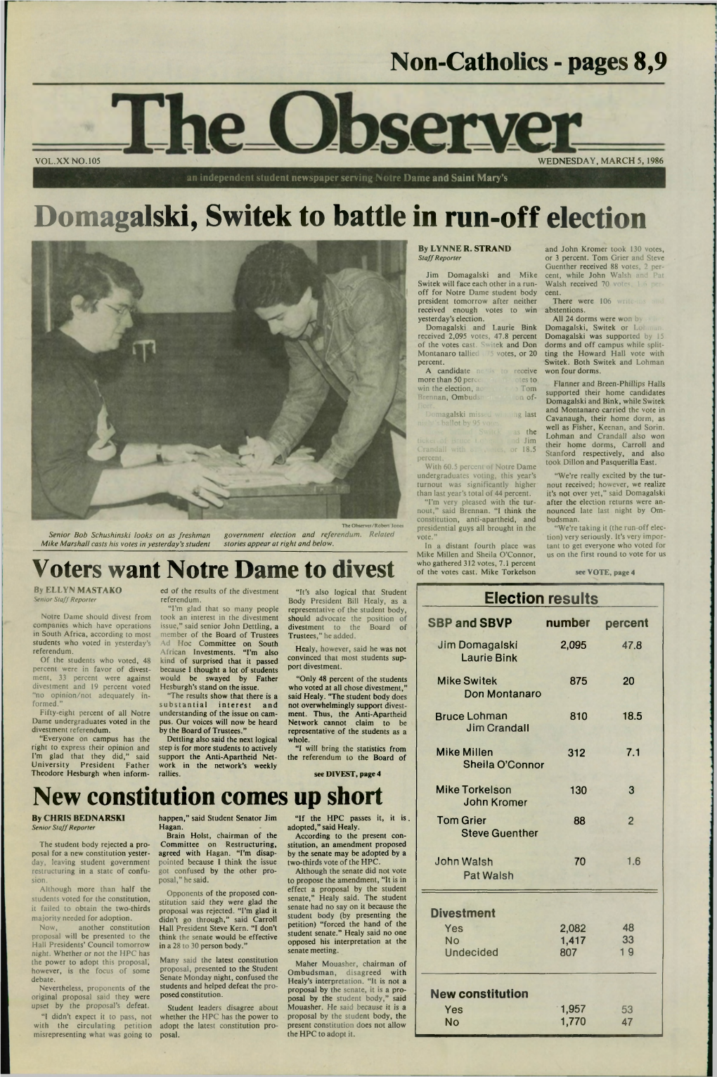 Domagalski, Switek to Battle in Run-Off Election